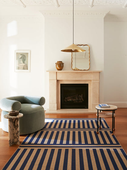 Plinth royal blue new jute rug