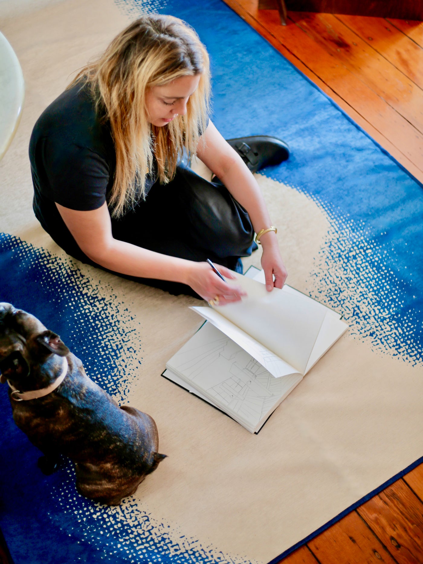 Dune Navy Chenille Rug Lifestyle