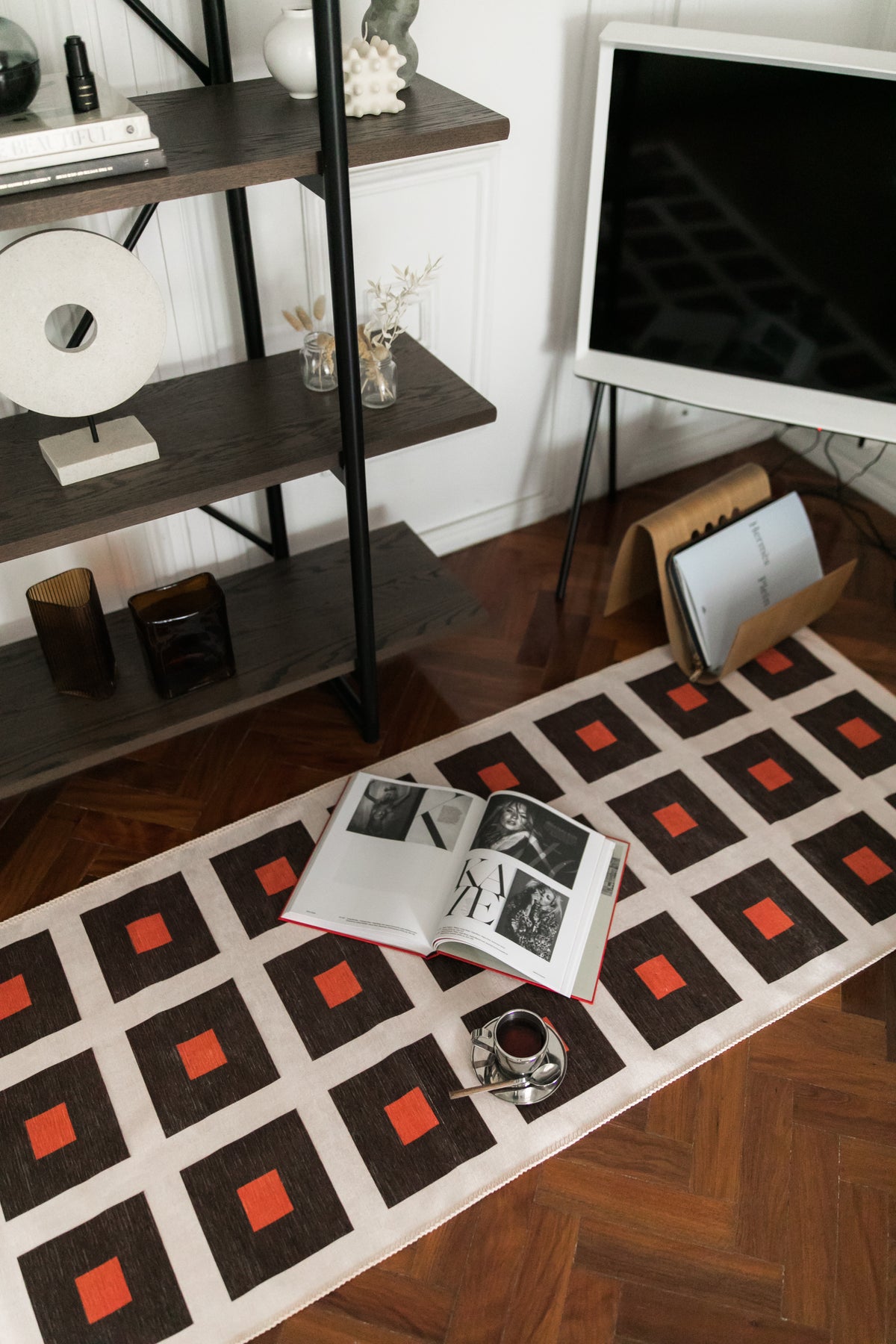 Square Orange Chenille Rug