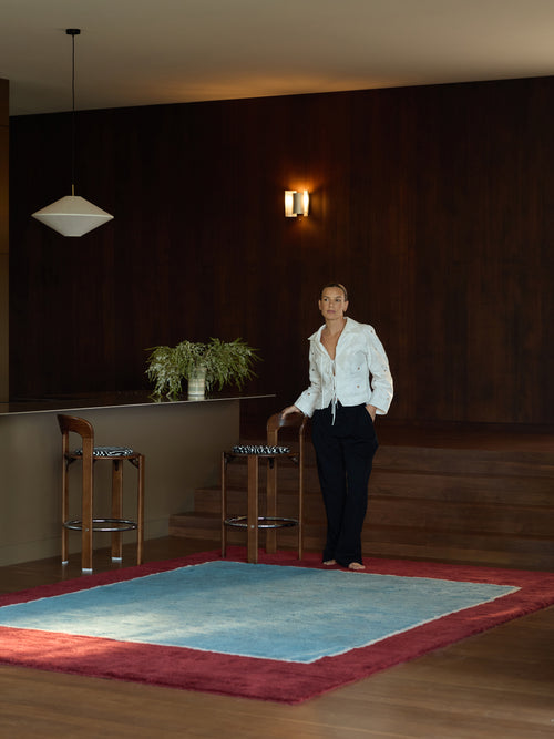 Frame steel blue washable wool fine cut pile rug double.online rug top only 160x230cm