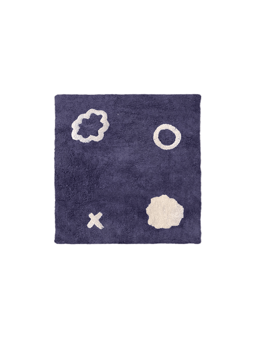 Doodles steel blue washable organic cotton cut pile swatch