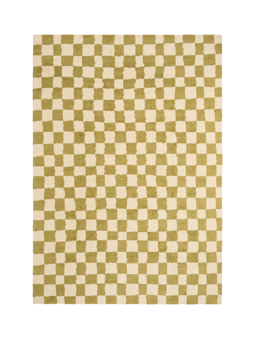 Micro check olive organic cotton pile rug double.online standard system 90x150cm