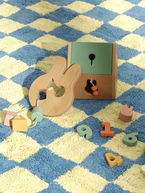 Micro check  light yellow washable organic cotton cut pile rug