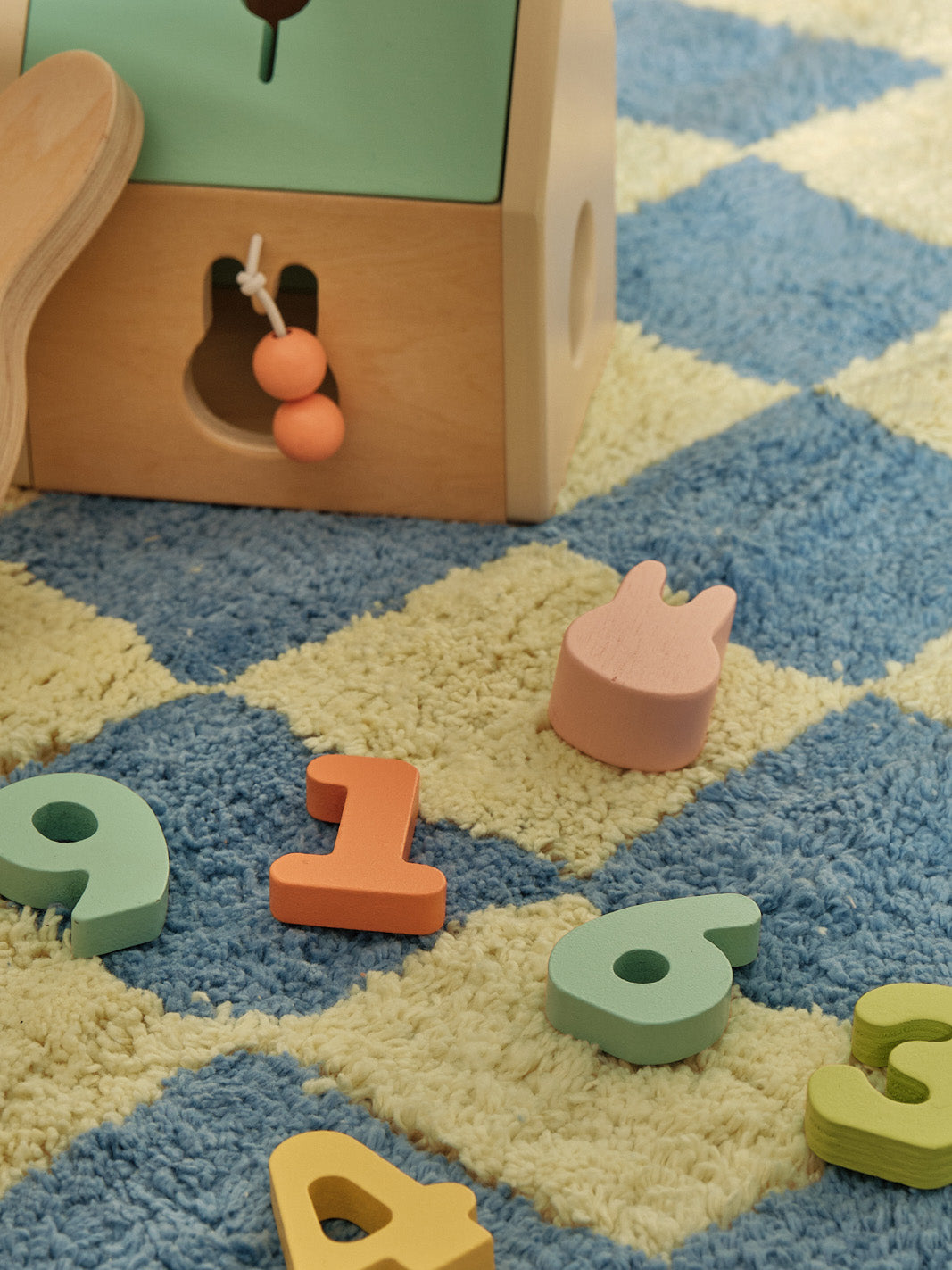 Micro Check  Light Yellow Washable Organic Cotton Cut Pile Rug