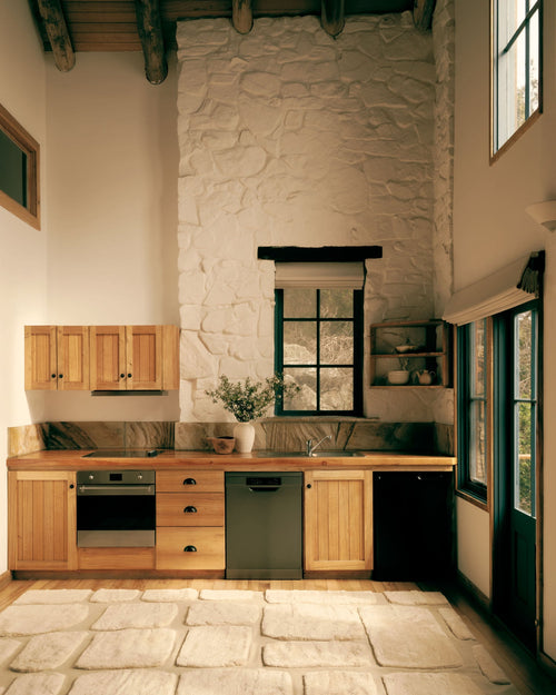 Ember neutral washable wool fine cut pile rug