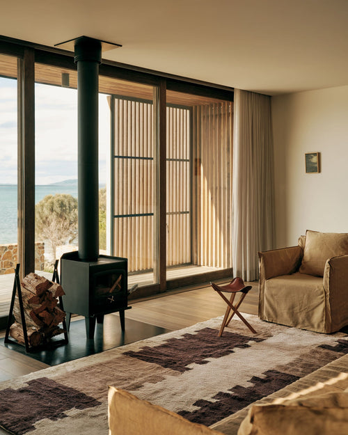 Quoin brown washable wool fine cut pile rug