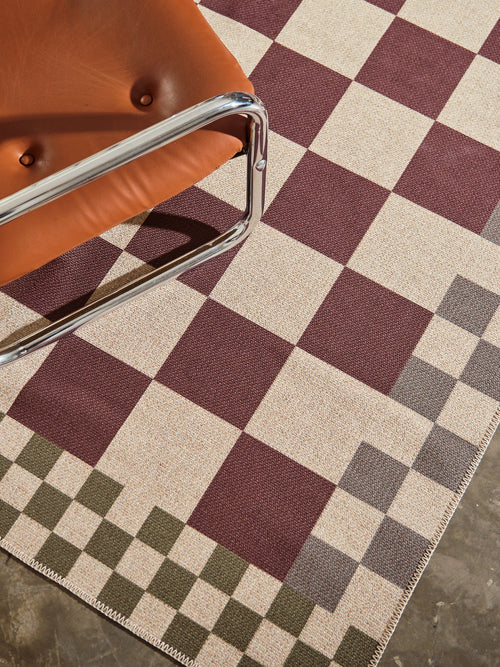 Checkered burgundy new jute rug