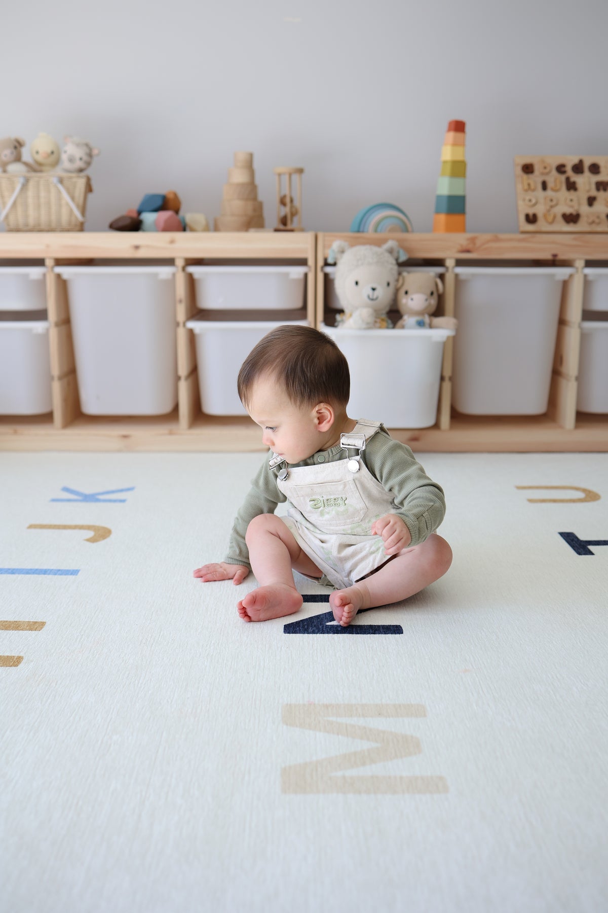 Alphabet Neutral Chenille Rug