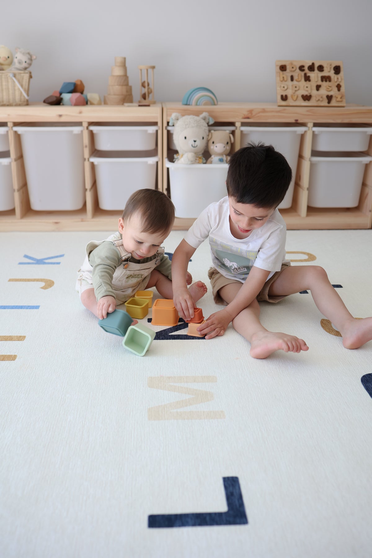 Alphabet Neutral Chenille Rug