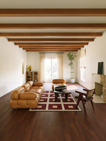 Square red chenille rug
