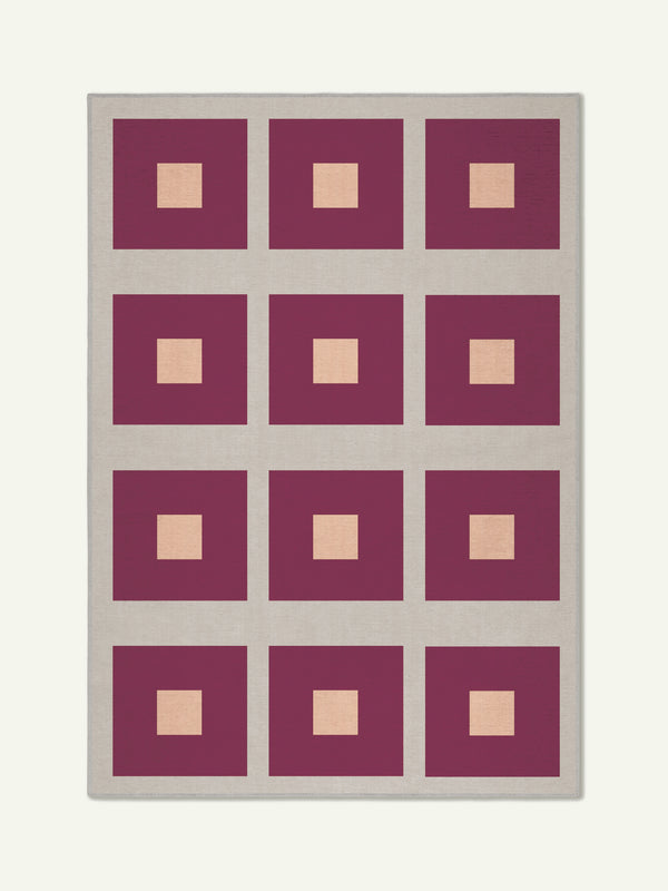 Square red chenille rug