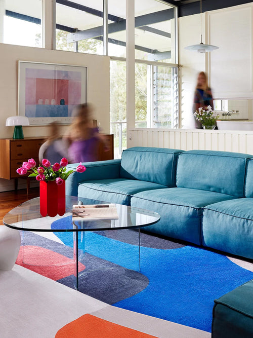 Shape blue chenille rug