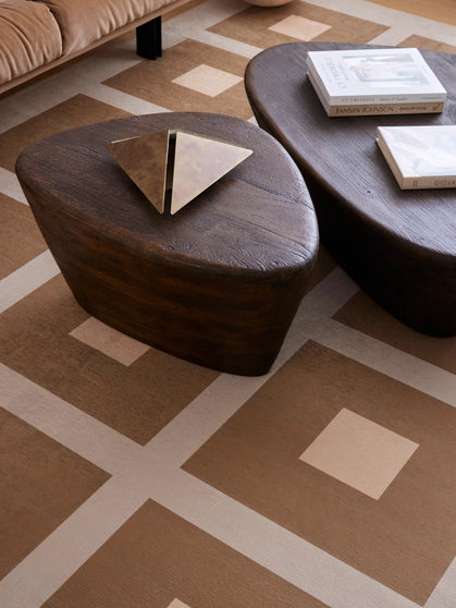Square beige chenille rug