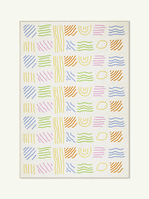 Squiggle cream chenille rug