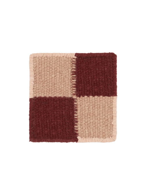 Blockprint burgundy washable blended wool flatweave swatch double.online 15x15cm