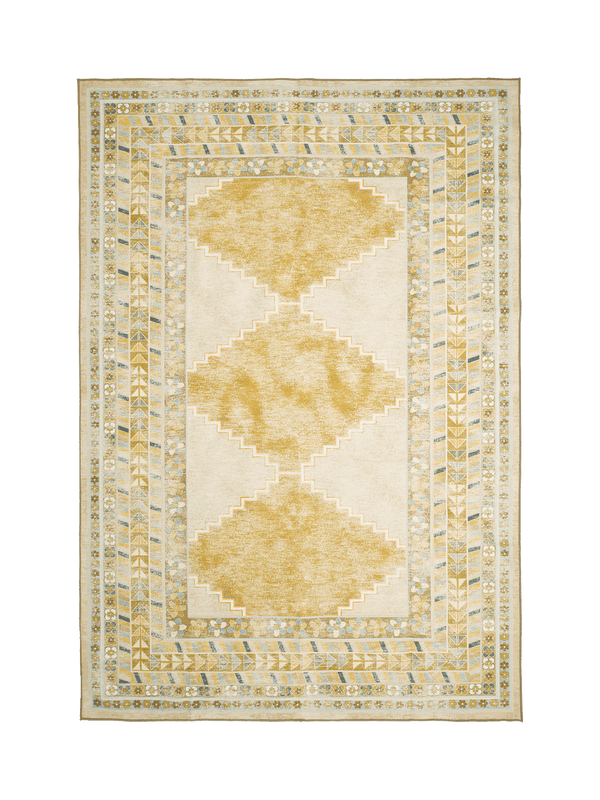 Diamond mustard chenille rug