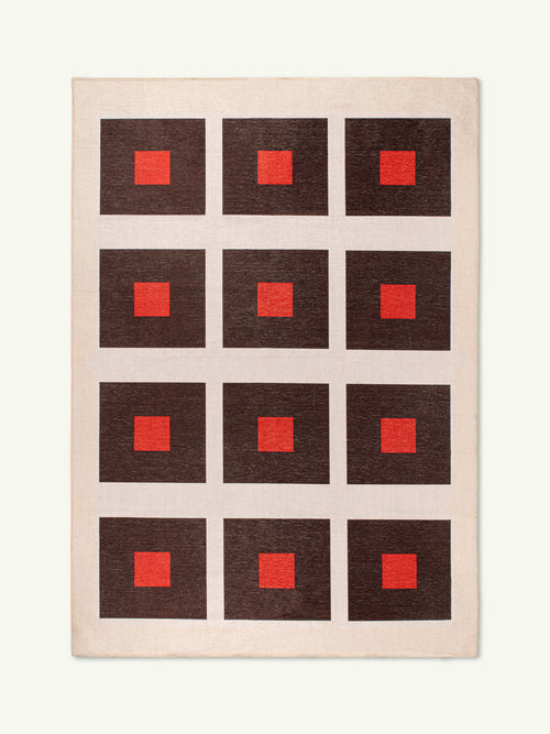 Square orange chenille rug