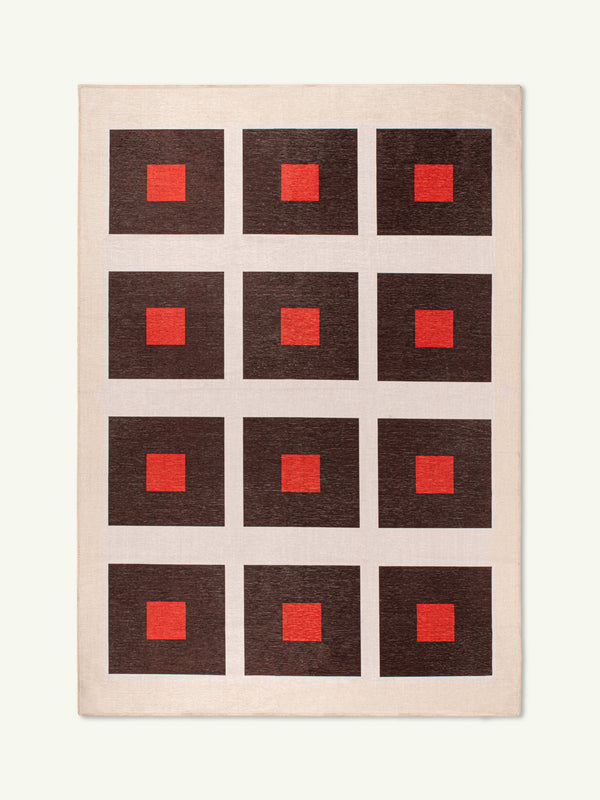 Square orange chenille rug